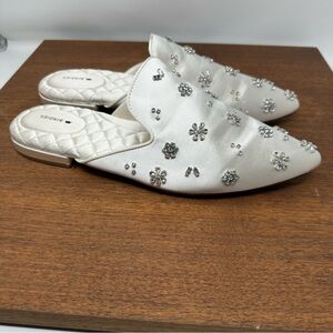 Birdies Satin Dove White Mules / Slip On Embellished Shoe Size 12 Women's Bridal
